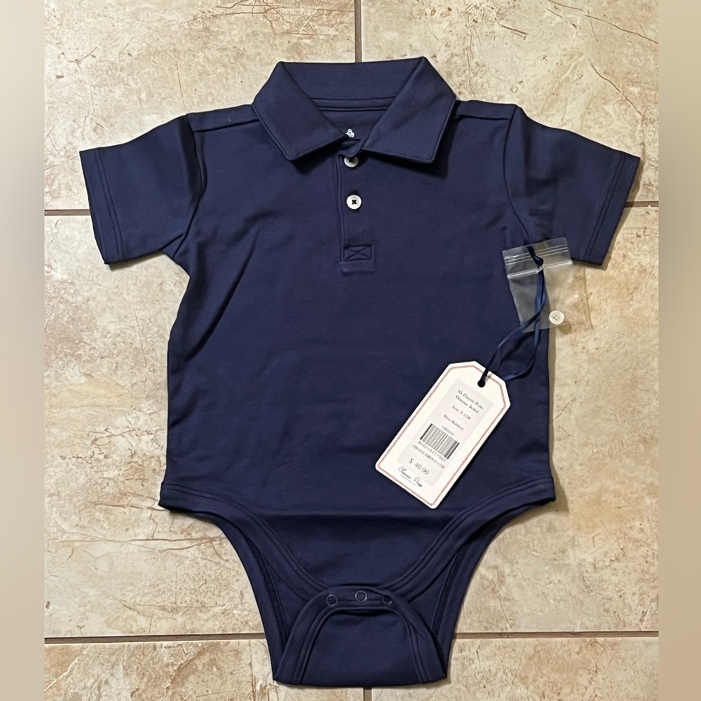 NWT Classic Prep Short Sleeve Hayes Polo Onesie Solid. Size: 9-12 month.